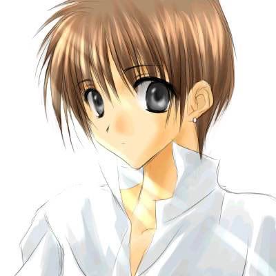anime boy with brown hair and brown. short rown hair boy.