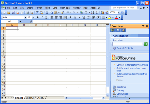 Tampilan Awal Jendela Microsoft Excel 2003