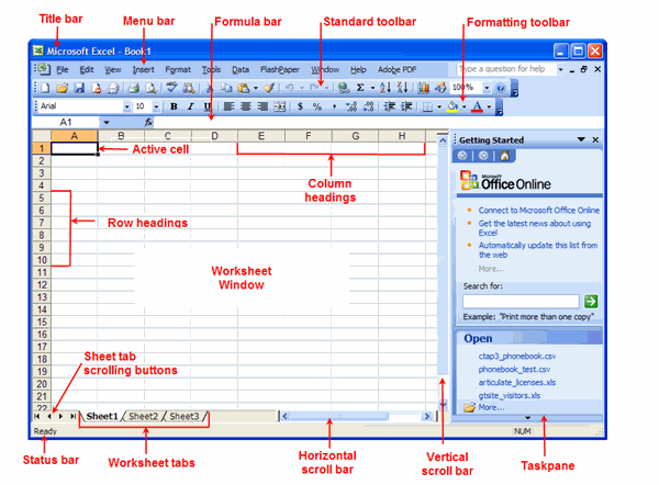 Microsoft Excel 2003 Screen