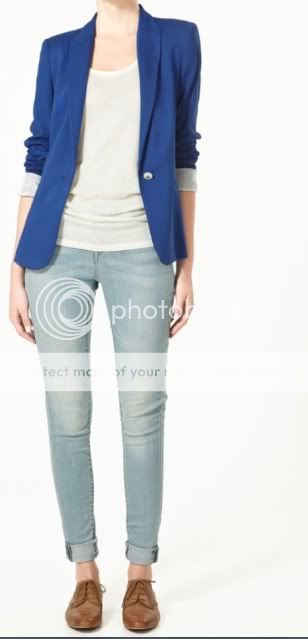 2011 COLLECTION FAMOUS WOMAN BLUE ZARA BLAZER JACKE TURN BACK CUFF EX 