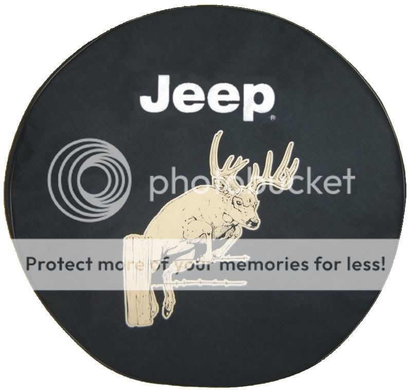 Sparecover® Brawny Series Jeep 30 White Tail Buck on Black Denim Tire Cover